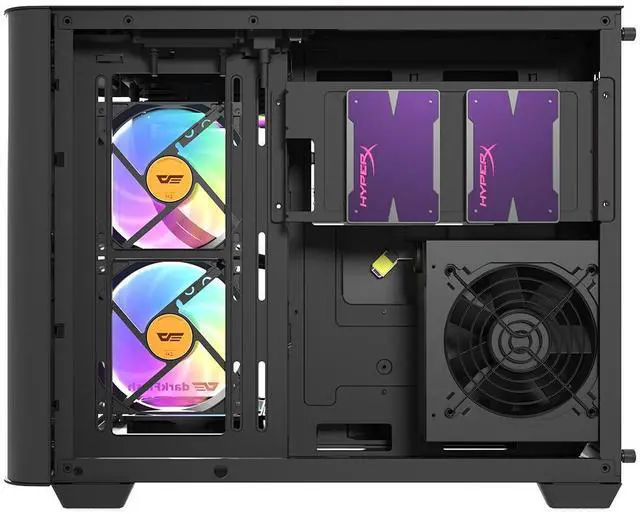 Alt view image 5 of 7 - darkFlash DPW90M, Micro-ATX Gaming PC Case, Pre-Installed 3x120mm ARGB Fans, Panoramic View Dual Tempered Curve Glass, USB 3.0 Port, Supports Dual 360mm AIO,Black