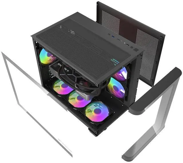 Alt view image 7 of 7 - darkFlash DPW90M, Micro-ATX Gaming PC Case, Pre-Installed 3x120mm ARGB Fans, Panoramic View Dual Tempered Curve Glass, USB 3.0 Port, Supports Dual 360mm AIO,Black