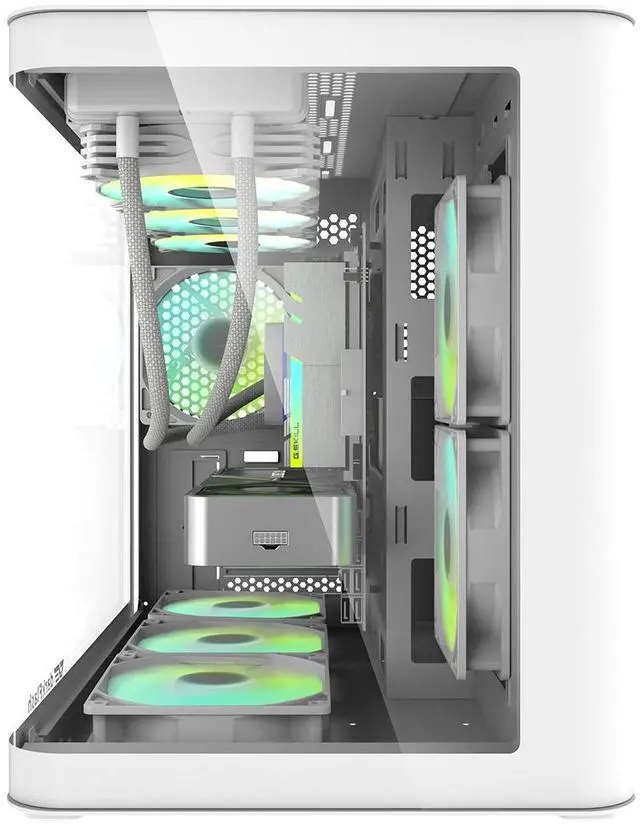 Alt view image 6 of 7 - darkFlash DPW90M, Micro-ATX Gaming PC Case, Pre-Installed 3x120mm ARGB Fans, Panoramic View Dual Tempered Curve Glass, USB 3.0 Port, Supports Dual 360mm AIO,White