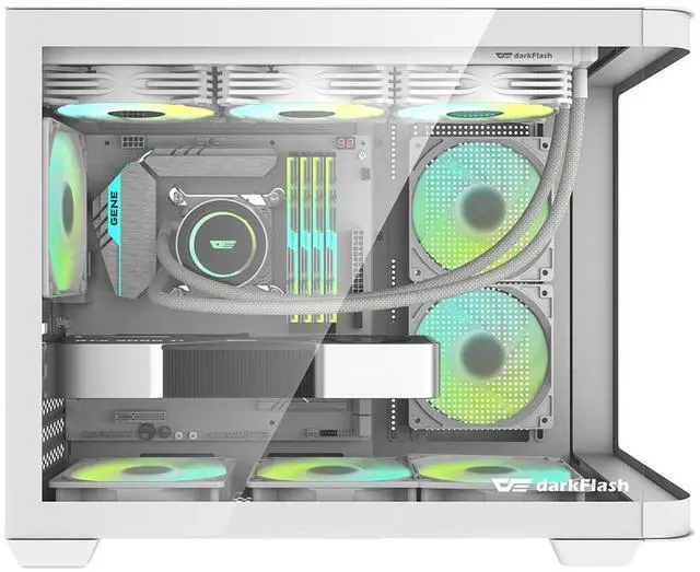 Alt view image 2 of 7 - darkFlash DPW90M, Micro-ATX Gaming PC Case, Pre-Installed 3x120mm ARGB Fans, Panoramic View Dual Tempered Curve Glass, USB 3.0 Port, Supports Dual 360mm AIO,White