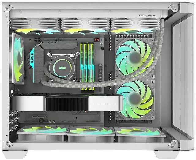 Alt view image 3 of 7 - darkFlash DPW90M, Micro-ATX Gaming PC Case, Pre-Installed 3x120mm ARGB Fans, Panoramic View Dual Tempered Curve Glass, USB 3.0 Port, Supports Dual 360mm AIO,White