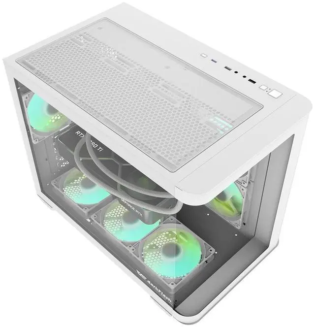 Alt view image 7 of 7 - darkFlash DPW90M, Micro-ATX Gaming PC Case, Pre-Installed 3x120mm ARGB Fans, Panoramic View Dual Tempered Curve Glass, USB 3.0 Port, Supports Dual 360mm AIO,White