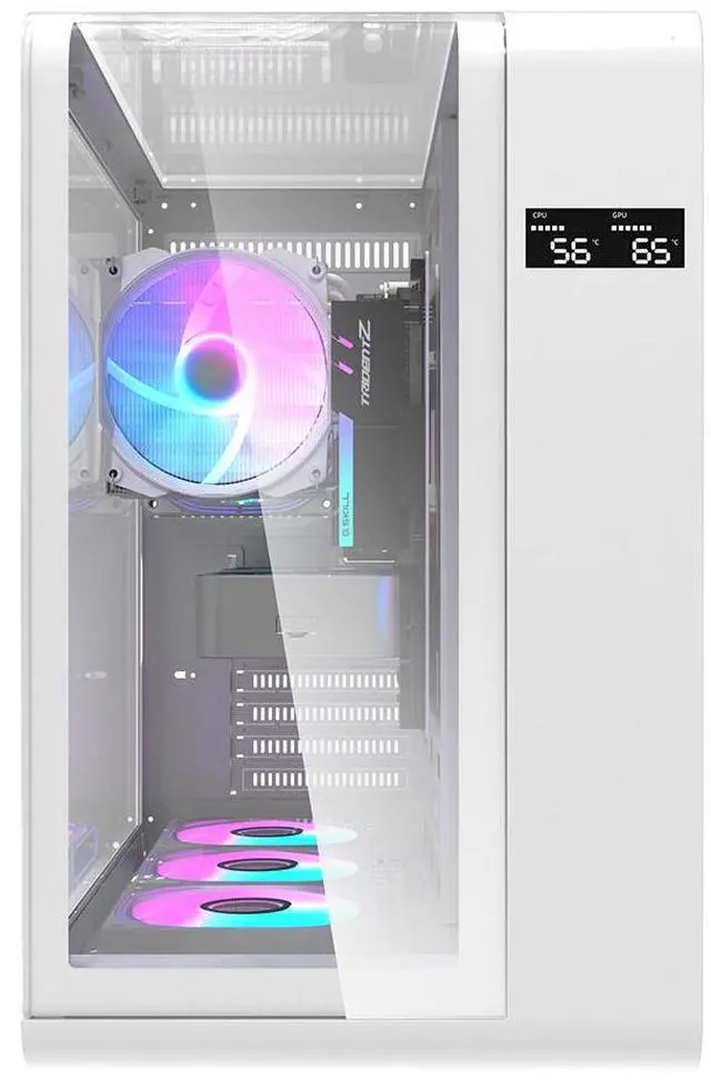 Alt view image 3 of 7 - darkFlash L280, ATX Mid-Tower PC Case with Screen, 4x Pre-Installed PWM ARGB Fans, Three Side Curved Tempered Glass, USB 3.0 Port, Supports 360mm Radiator,White