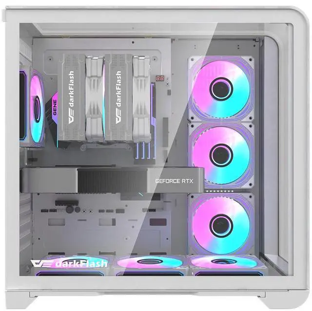 Alt view image 2 of 7 - darkFlash L280, ATX Mid-Tower PC Case with Screen, 4x Pre-Installed PWM ARGB Fans, Three Side Curved Tempered Glass, USB 3.0 Port, Supports 360mm Radiator,White