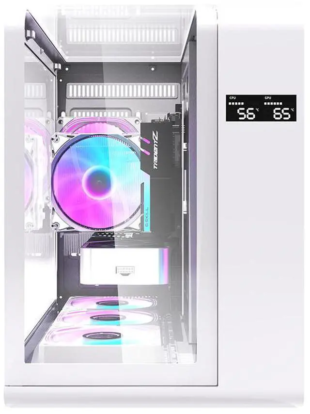 Alt view image 3 of 7 - darkFlash L280M, Micro-ATX Gaming PC Case with Screen, 3x Pre-Installed PWM ARGB Fans, Curved Tempered Glass, USB 3.0 Port, Supports 240mm Radiator,White
