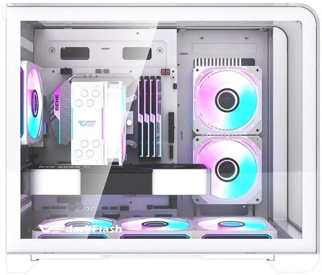 Alt view image 2 of 7 - darkFlash L280M, Micro-ATX Gaming PC Case with Screen, 3x Pre-Installed PWM ARGB Fans, Curved Tempered Glass, USB 3.0 Port, Supports 240mm Radiator,White