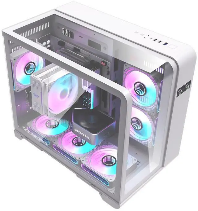 Alt view image 7 of 7 - darkFlash L280M, Micro-ATX Gaming PC Case with Screen, 3x Pre-Installed PWM ARGB Fans, Curved Tempered Glass, USB 3.0 Port, Supports 240mm Radiator,White