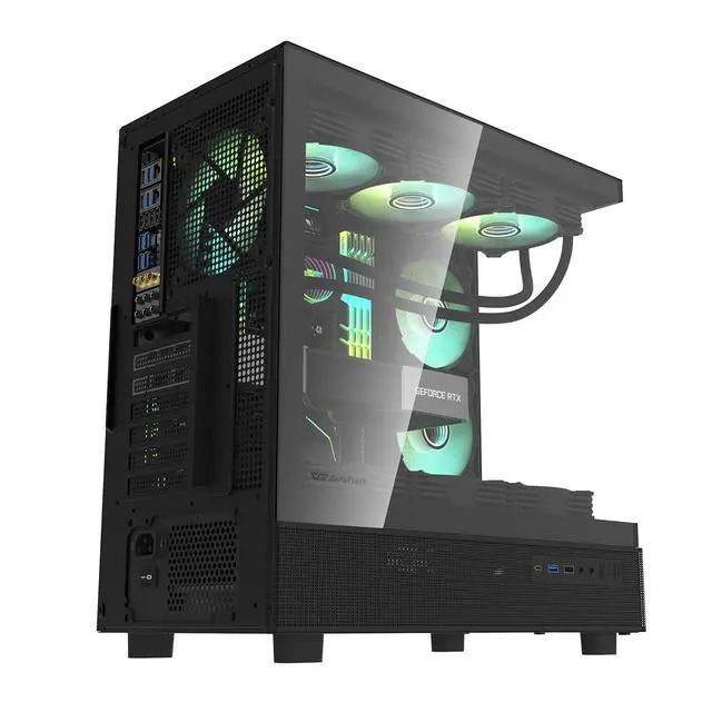 Alt view image 2 of 7 - darkFlash DPX90, ATX Mid-Tower Gaming PC Case, 3x Pre-Installed Fans, 270° Panoramic Tempered Glass, USB 3.1 Gen 2 Type-C Port, Supports 360mm Radiator,Black
