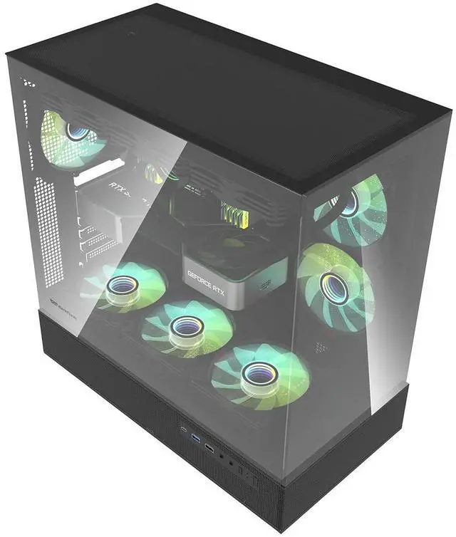Alt view image 3 of 7 - darkFlash DPX90, ATX Mid-Tower Gaming PC Case, 3x Pre-Installed Fans, 270° Panoramic Tempered Glass, USB 3.1 Gen 2 Type-C Port, Supports 360mm Radiator,Black