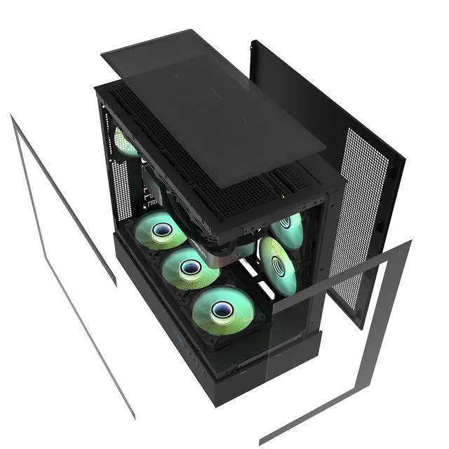 Alt view image 7 of 7 - darkFlash DPX90, ATX Mid-Tower Gaming PC Case, 3x Pre-Installed Fans, 270° Panoramic Tempered Glass, USB 3.1 Gen 2 Type-C Port, Supports 360mm Radiator,Black