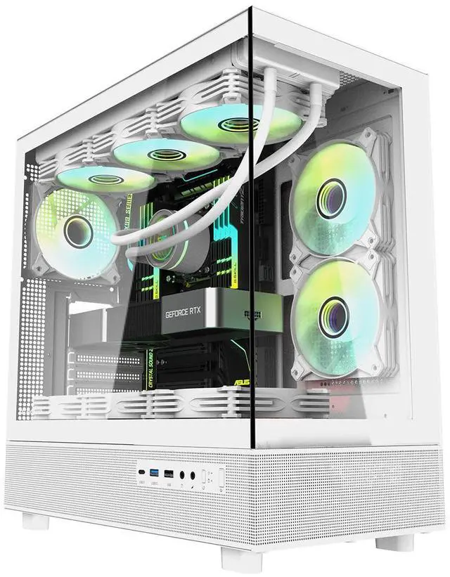 Main image of darkFlash DPX90, ATX Mid-Tower Gaming PC Case, 3x Pre-Installed Fans, 270° Panoramic Tempered Glass, USB 3.1 Gen 2 Type-C Port, Supports 360mm Radiator,White