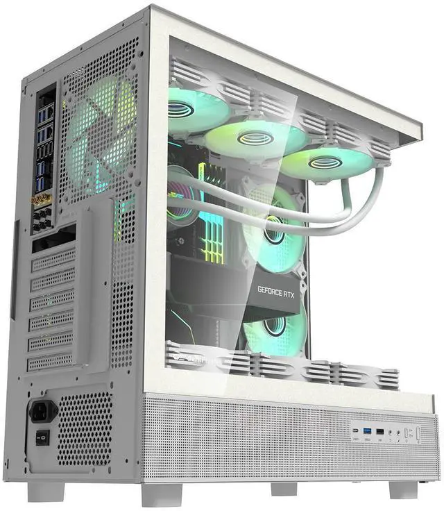 Alt view image 3 of 7 - darkFlash DPX90, ATX Mid-Tower Gaming PC Case, 3x Pre-Installed Fans, 270° Panoramic Tempered Glass, USB 3.1 Gen 2 Type-C Port, Supports 360mm Radiator,White