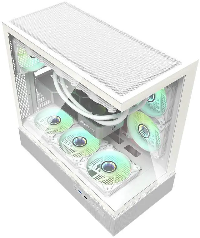 Alt view image 6 of 7 - darkFlash DPX90, ATX Mid-Tower Gaming PC Case, 3x Pre-Installed Fans, 270° Panoramic Tempered Glass, USB 3.1 Gen 2 Type-C Port, Supports 360mm Radiator,White