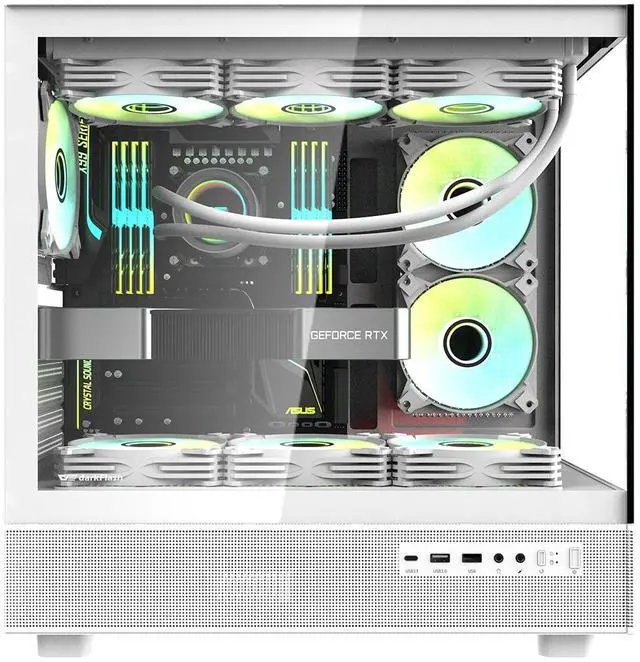 Alt view image 2 of 7 - darkFlash DPX90, ATX Mid-Tower Gaming PC Case, 3x Pre-Installed Fans, 270° Panoramic Tempered Glass, USB 3.1 Gen 2 Type-C Port, Supports 360mm Radiator,White