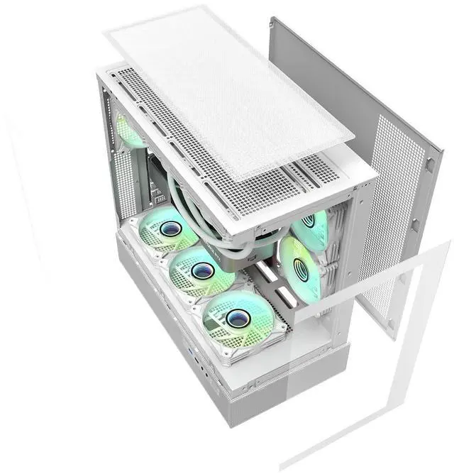 Alt view image 7 of 7 - darkFlash DPX90, ATX Mid-Tower Gaming PC Case, 3x Pre-Installed Fans, 270° Panoramic Tempered Glass, USB 3.1 Gen 2 Type-C Port, Supports 360mm Radiator,White