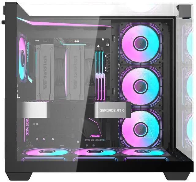 Alt view image 2 of 7 - darkFlash TH285, ATX Mid-Tower Gaming PC Case, 4x Pre-Installed Fans, Triple-Sided Tempered Glass, USB 3.0 Port, Supports 360mm Radiator,Black