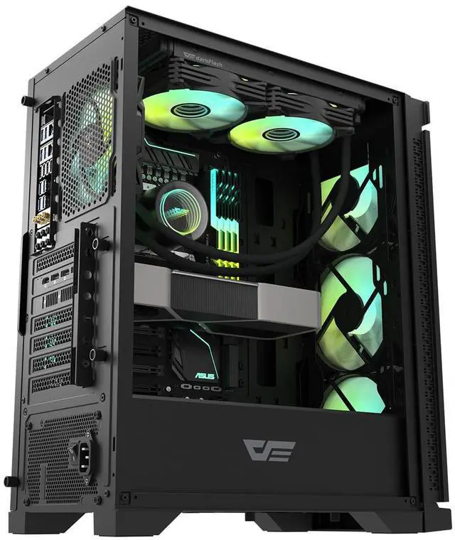 Alt view image 3 of 7 - darkFlash DK361, ATX PC Case, 3x Pre-Installed Fans, Hexagon Mesh Front Panel, Tempered Glass Side Panel, USB 3.0 Port, Supports 360mm Radiator,Black