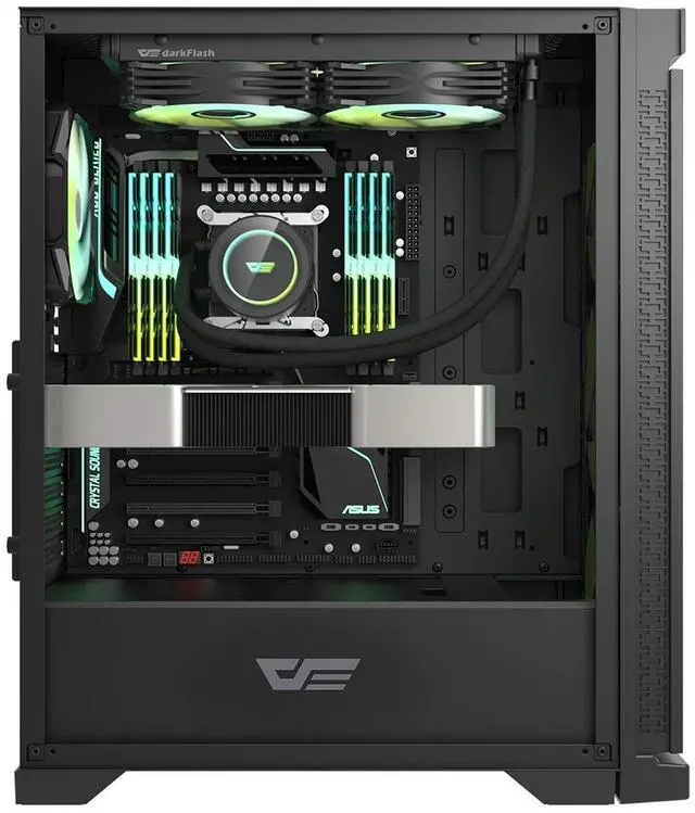 Alt view image 2 of 7 - darkFlash DK361, ATX PC Case, 3x Pre-Installed Fans, Hexagon Mesh Front Panel, Tempered Glass Side Panel, USB 3.0 Port, Supports 360mm Radiator,Black