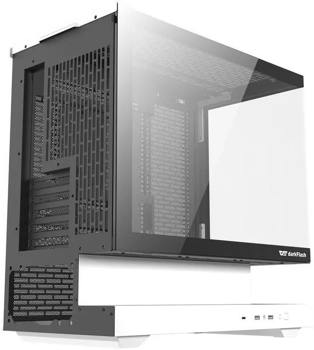 Alt view image 3 of 7 - darkFlash FLOATRON F1, M-ATX Mid-Tower Gaming Case, Floating-Base High-Airflow Mesh Front, Tempered Glass Side Panel, USB-C, Supports 360mm Radiator & 425mm GPU, White