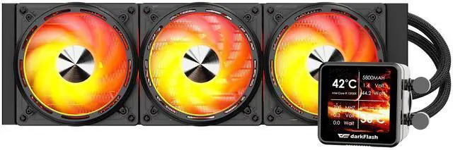 Alt view image 2 of 7 - darkFlash DE360 360mm AIO Liquid CPU Cooler  2.88" IPS Display  5V ARGB Lighting  Copper Water Block  3x 120mm PWM Fans  Intel & AMD Compatible, Black