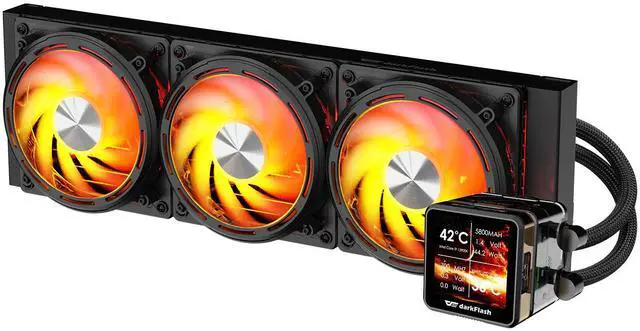 Main image of darkFlash DE360 360mm AIO Liquid CPU Cooler  2.88" IPS Display  5V ARGB Lighting  Copper Water Block  3x 120mm PWM Fans  Intel & AMD Compatible, Black