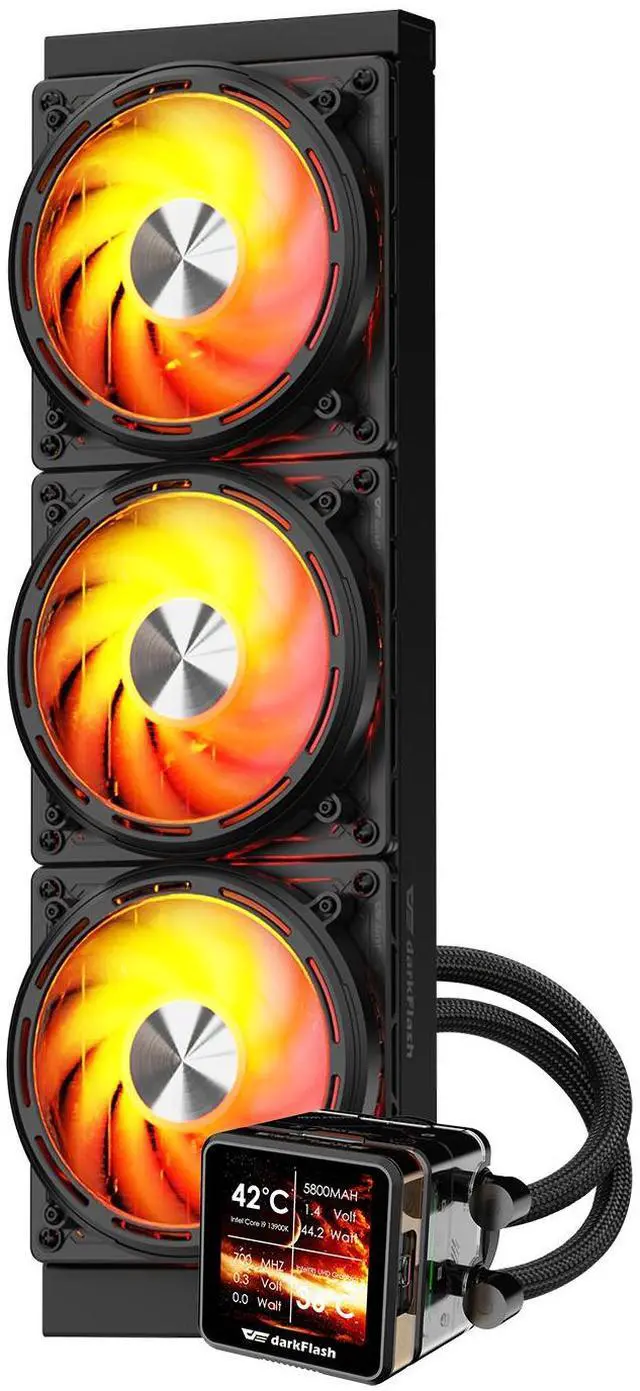 Alt view image 3 of 7 - darkFlash DE360 360mm AIO Liquid CPU Cooler  2.88" IPS Display  5V ARGB Lighting  Copper Water Block  3x 120mm PWM Fans  Intel & AMD Compatible, Black