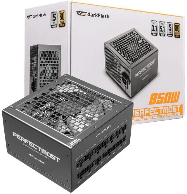 Main image of darkFlash PMT850, 850W Fully Modular Power Supply, 80 PLUS Gold & Cybenetics Platinum Certified, ATX 3.1 & PCIe 5.1 Ready, Direct-Connected 12VHPWR, 100% Japanese 105°C Capacitors, DC-to-DC Design