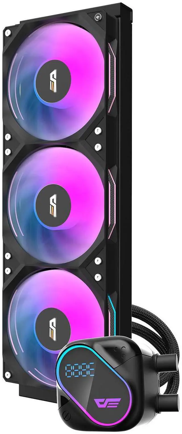 Alt view image 3 of 4 - darkFlash EXPLORE DO360 360mm AIO Liquid CPU Cooler  Segment LCD Display  5V ARGB Lighting  Copper Base  3000 RPM Pump  Intel & AMD Compatible, Black