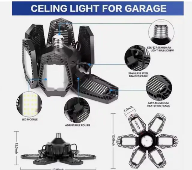 Alt view image 4 of 7 - Adjustable Garage Lights, 150W, 6 Adjustable Panels,2 Package