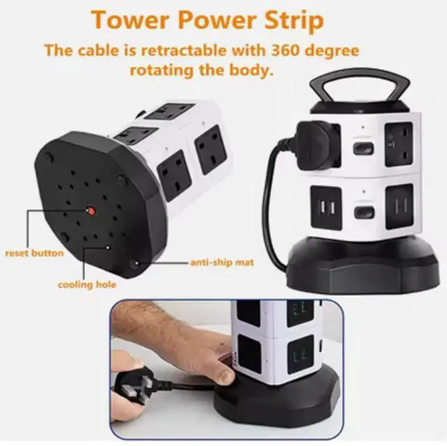 Alt view image 3 of 6 - 6 way+2 USB Ports Extension Ac OutletPower Socket