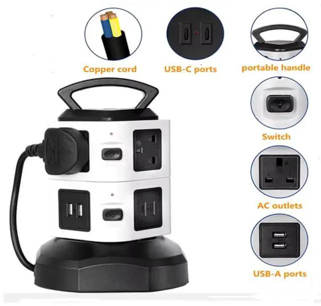 Alt view image 4 of 6 - 6 way+2 USB Ports Extension Ac OutletPower Socket