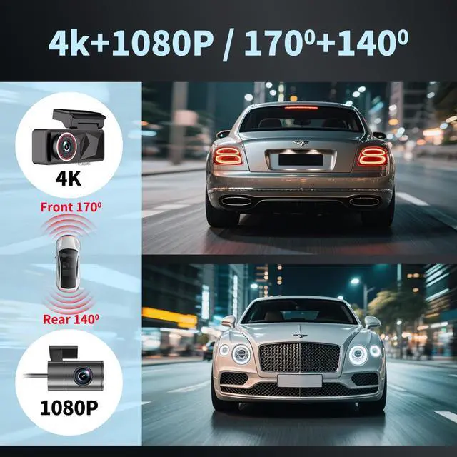 Alt view image 5 of 7 - CardiVox A11 4K Front & 2K Rear Dash Cam for Cars Ultra-Clear Night Vision, STARVIS Sensor, WiFi App Control, GPS Tracking, Loop Recording, Parking Surveillance, Emergency Lock, 256GB Card Included