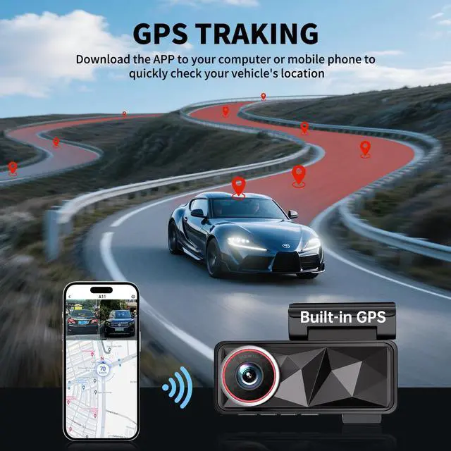 Alt view image 7 of 7 - CardiVox A11 4K Front & 2K Rear Dash Cam for Cars Ultra-Clear Night Vision, STARVIS Sensor, WiFi App Control, GPS Tracking, Loop Recording, Parking Surveillance, Emergency Lock, 256GB Card Included