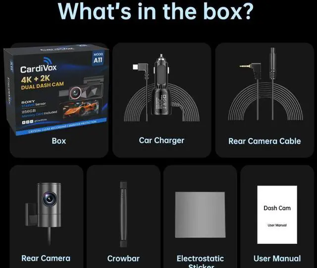 Alt view image 6 of 8 - CardiVox - A11 4K Front & 2K Rear Dash Cam SONY STARVIS Sensor Night Vision 256GB Card Included - Black