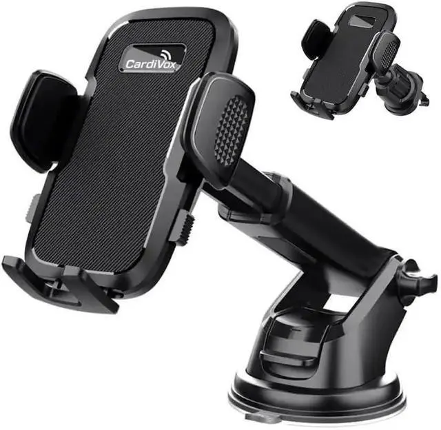 Main image of CardiVox Smart Car Phone Mount, One-Touch Lock Dashboard & Windshield Holder, 360° Rotation, Strong Suction Cup, Universal