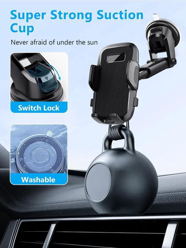 Alt view image 5 of 7 - CardiVox Smart Car Phone Mount, One-Touch Lock Dashboard & Windshield Holder, 360° Rotation, Strong Suction Cup, Universal