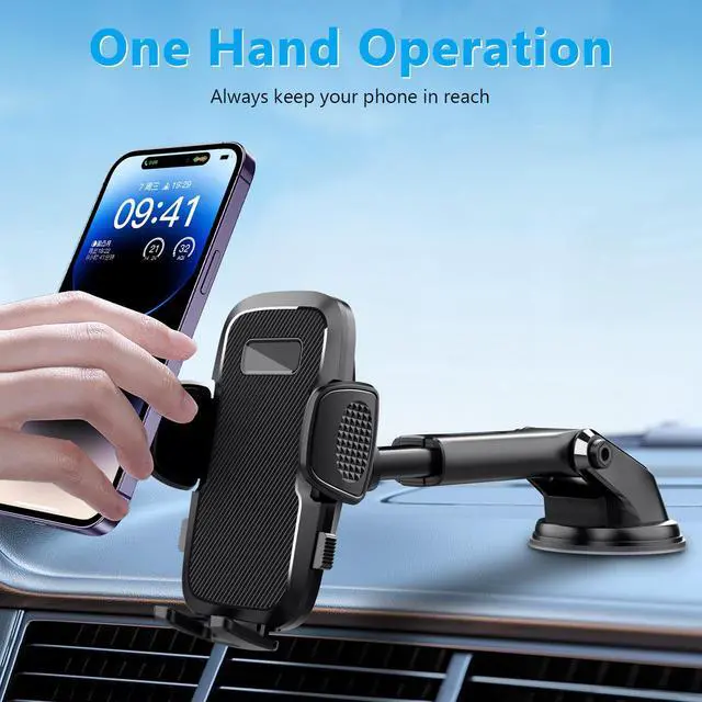 Alt view image 6 of 7 - CardiVox Smart Car Phone Mount, One-Touch Lock Dashboard & Windshield Holder, 360° Rotation, Strong Suction Cup, Universal