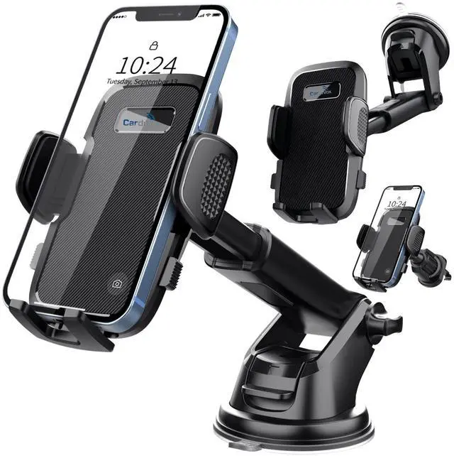 Main image of CardiVox Smart Car Phone Mount, One-Touch Lock Dashboard & Windshield Holder, 360° Rotation, Strong Suction Cup, Universal