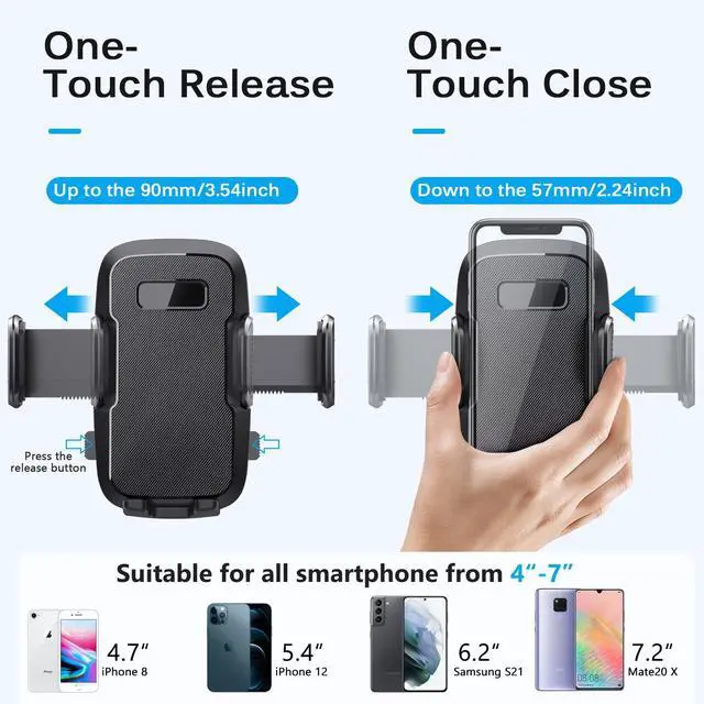 Alt view image 3 of 7 - CardiVox Smart Car Phone Mount, One-Touch Lock Dashboard & Windshield Holder, 360° Rotation, Strong Suction Cup, Universal