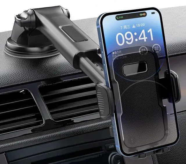Alt view image 7 of 7 - CardiVox Smart Car Phone Mount, One-Touch Lock Dashboard & Windshield Holder, 360° Rotation, Strong Suction Cup, Universal