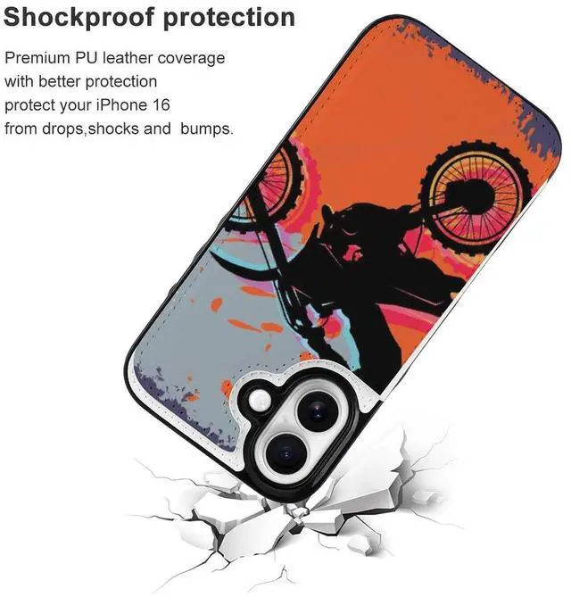 Alt view image 2 of 7 - Motocross Rider Dirt Bike With Abstract Background Leather Wallet Case for iPhone 16 Pro Max 16E 16SE4 16PRO Wallet Case Card Holder Flip