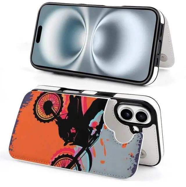 Alt view image 4 of 7 - Motocross Rider Dirt Bike With Abstract Background Leather Wallet Case for iPhone 16 Pro Max 16E 16SE4 16PRO Wallet Case Card Holder Flip