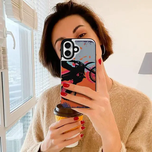 Alt view image 6 of 7 - Motocross Rider Dirt Bike With Abstract Background Leather Wallet Case for iPhone 16 Pro Max 16E 16SE4 16PRO Wallet Case Card Holder Flip