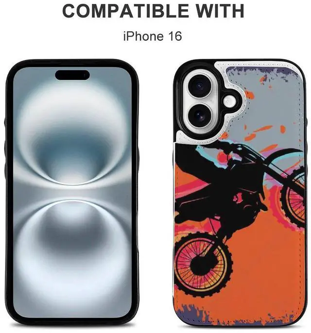 Alt view image 5 of 7 - Motocross Rider Dirt Bike With Abstract Background Leather Wallet Case for iPhone 16 Pro Max 16E 16SE4 16PRO Wallet Case Card Holder Flip