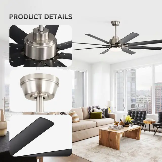 Alt view image 5 of 7 - Sofucor 52 Inch Nickel Smart Ceiling Fan with Lights and Remote & APP Control For Alexa/Google 6-Speed Reversible DC Motor, Modern 8 Blades with 5''/10''/12" Downrods for Home or Commercial