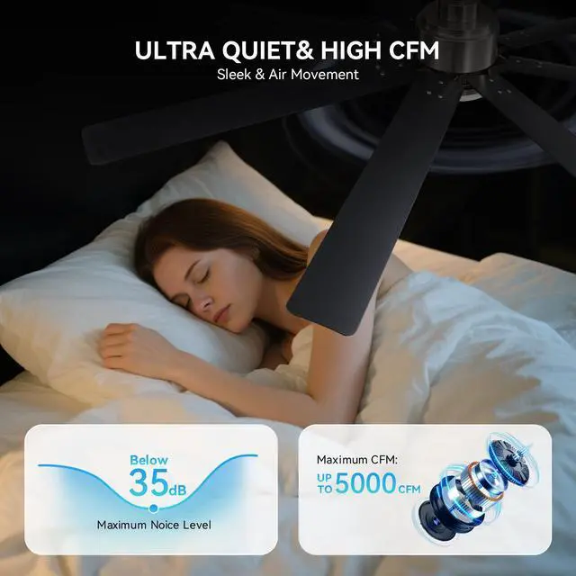 Alt view image 6 of 7 - Sofucor 52 Inch Nickel Smart Ceiling Fan with Lights and Remote & APP Control For Alexa/Google 6-Speed Reversible DC Motor, Modern 8 Blades with 5''/10''/12" Downrods for Home or Commercial