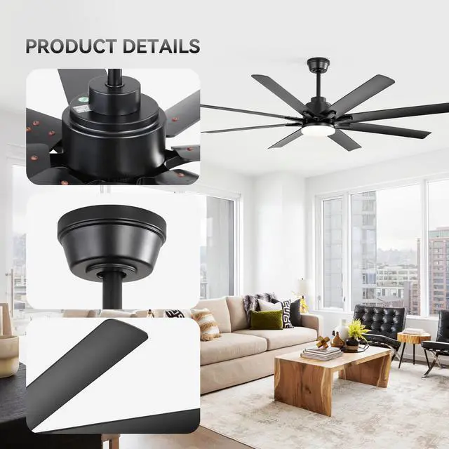 Alt view image 2 of 7 - Sofucor 52 Inch Smart Ceiling Fan with Lights and Remote and APP Control Work With Alexa/Google Dimmable LED Quiet DC Motor Black Ceiling Fans for Indoor Outdoor Bedroom Living Room Farmhouse