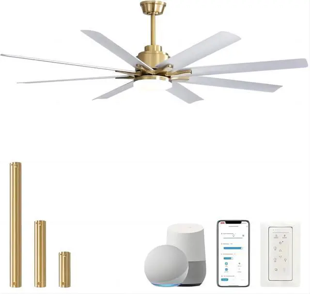 Main image of Sofucor Smart Ceiling Fan with Lights and Remote With APP Control Compatible with Alexa/Google Indoor Outdoor Low Profile Gold White Ceiling Fan with 3 Downrod for Living Room Farmhouse Patio