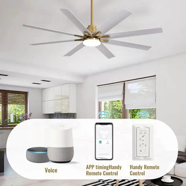 Alt view image 3 of 7 - Sofucor Smart Ceiling Fan with Lights and Remote With APP Control Compatible with Alexa/Google Indoor Outdoor Low Profile Gold White Ceiling Fan with 3 Downrod for Living Room Farmhouse Patio