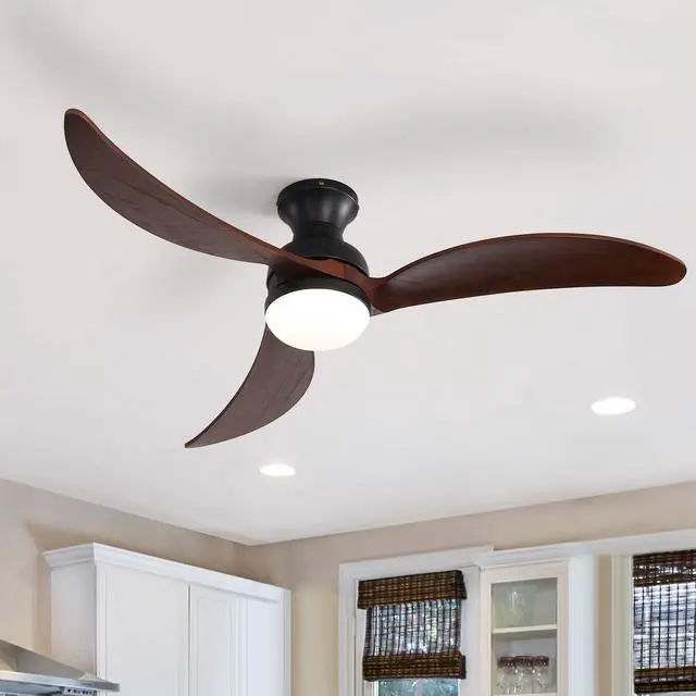 Main image of Sofucor 52" Flush Mount Ceiling Fan with Lights and Remote Control Smart App Wifi Low Profile Ceiling Fan 3 Solid Wood Blades Reversible DC Motor High CFM Dimmable Noiseless for Indoor Bedroom/Outdoor